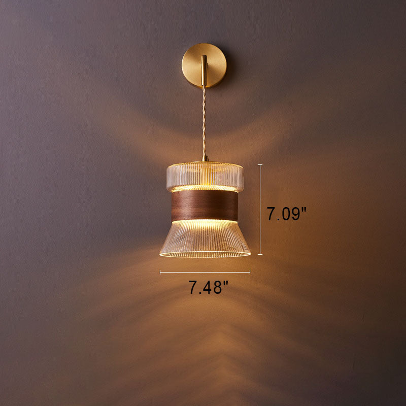 Applique da parete in vetro, noce tradizionale giapponese, cilindro in rame, lampada a 1 luce