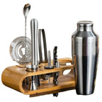 MixMaster – Set di Attrezzi da Bar in Acciaio Inossidabile da 10 Pezzi con Supporto in Legno