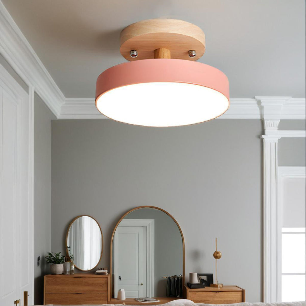 Glarefusion Rotondo Semi Flush Lampada da Soffitto in Legno
