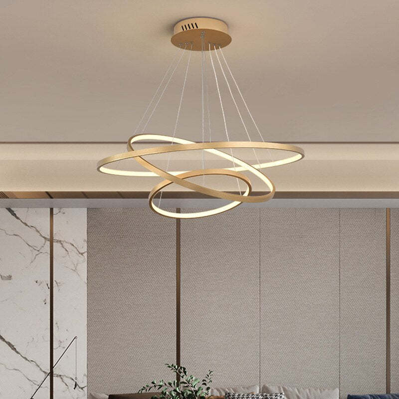 Lampada a Sospensione LED Illuminato Arisha Design Bianco/Nero/Oro Anello Interno Soggiorno/Camera da Letto
