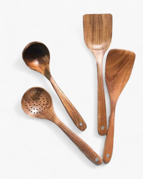 Set di Utensili da Cucina in Legno di Teak