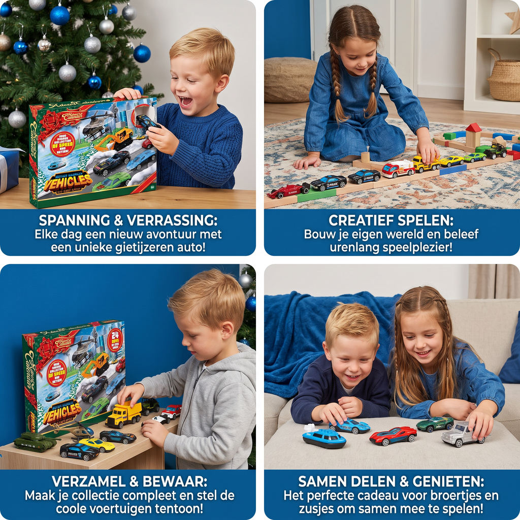 Calendario dell'Avvento di Natale con auto in ghisa per bambini