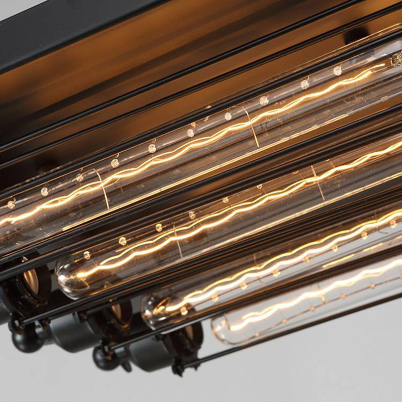Lampada da soffitto vintage in metallo con tubi, nera, soggiorno