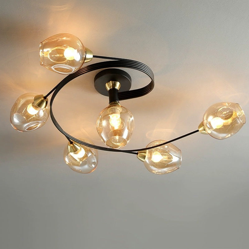 Valentina Lampada da Soffitto Flush Mount, Vetro, Nero/Oro, Sala da Pranzo