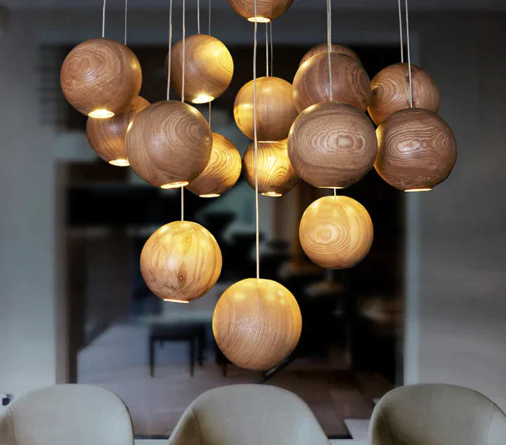 Frendorf | Lampada a sospensione in legno a forma di sfera | Design moderno e naturale