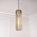 Lampada a Sospensione Reagan in Ottone Antico e Cristallo