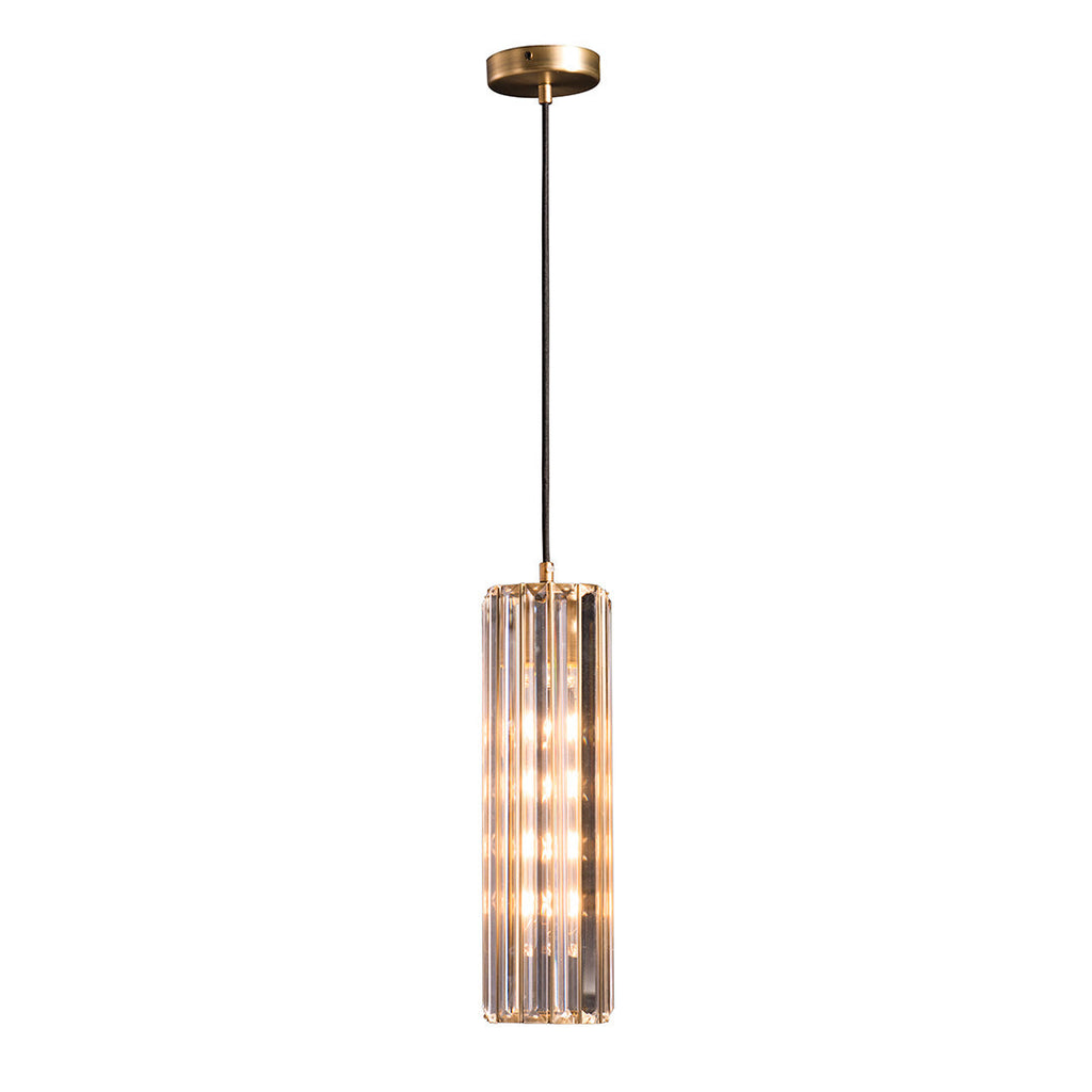 Lampada a Sospensione Reagan in Ottone Antico e Cristallo