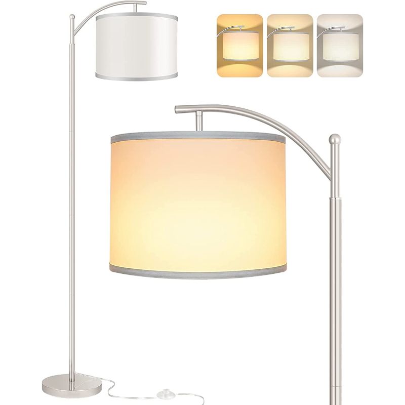 Lampada da Terra Industriale a LED con 3 Colori di Luce – Alta Lampada da Lettura con Paralume Bianco