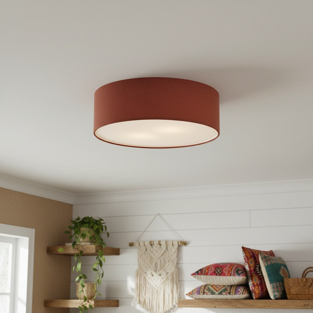 Lampada da soffitto a tamburo in lino per camera moderna