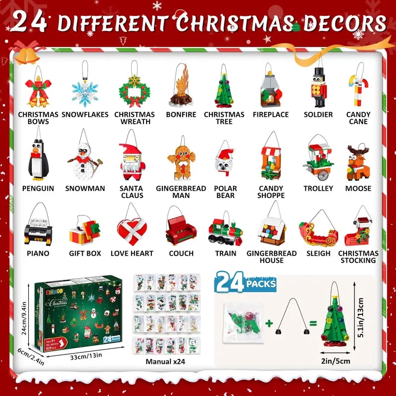CraftVent | 24 Giorni di Natale Countdown Ornamenti Set da Costruzione Calendario dell'Avvento