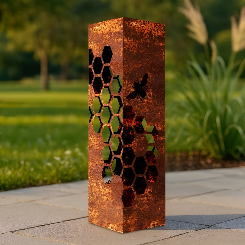 Lanterna da Giardino 3D con Design a Nido d'Api – Lampada Decorativa in Metallo in Stile Ruggine | Perfetta per Giardini, Terrazze e Aiuole
