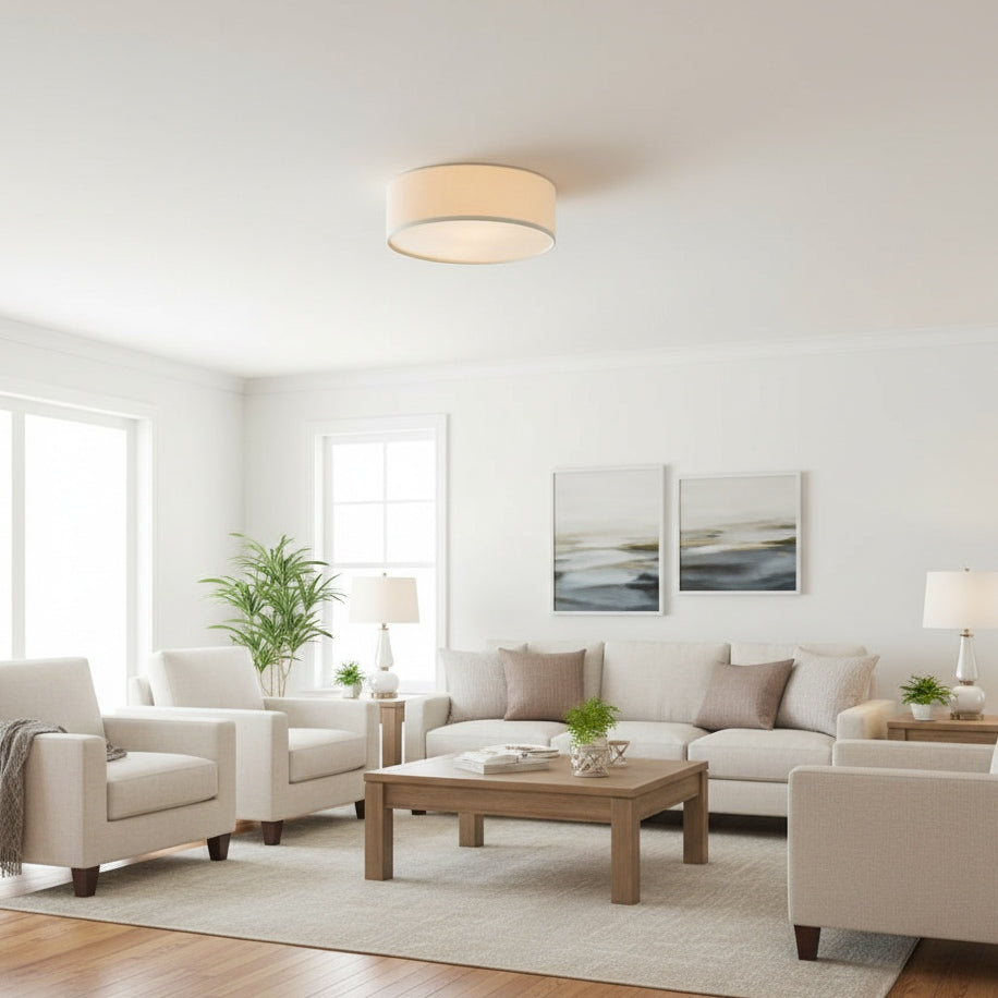 Lampada da soffitto a tamburo in lino per camera moderna