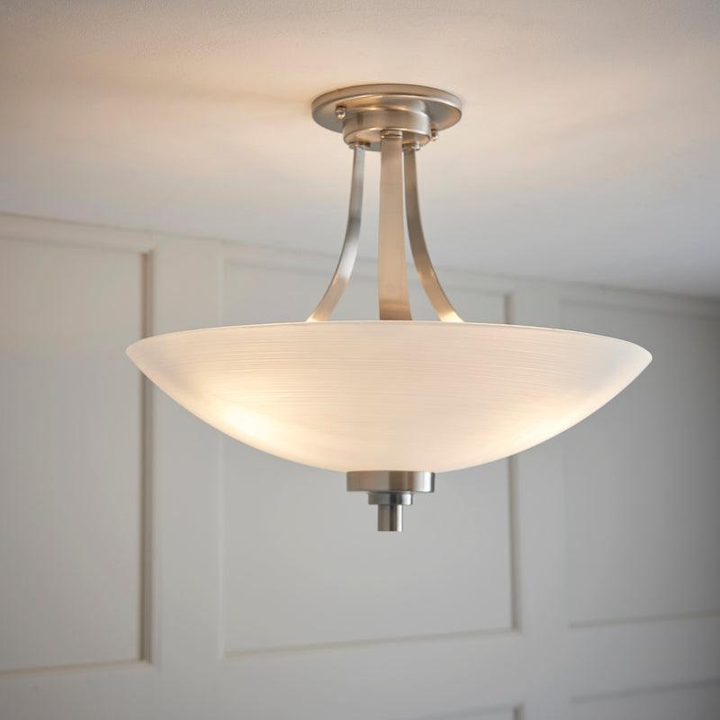 Endon Welles Lampada da Soffitto Semi Flush a 3 Bracci in Cromo Satinato