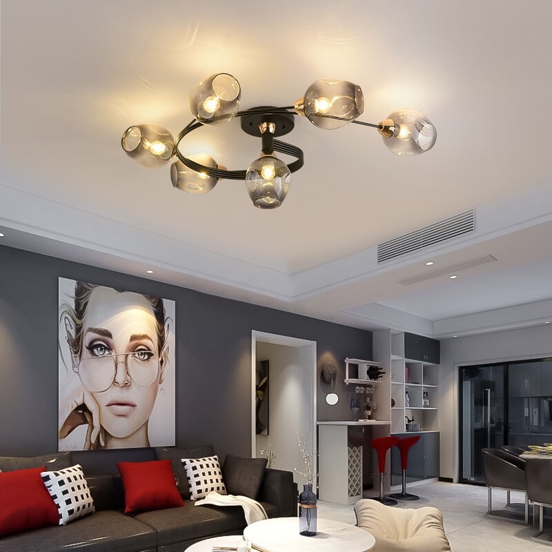 Valentina Lampada da Soffitto Flush Mount, Vetro, Nero/Oro, Sala da Pranzo