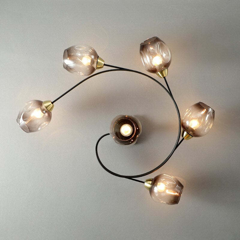Valentina Lampada da Soffitto Flush Mount, Vetro, Nero/Oro, Sala da Pranzo