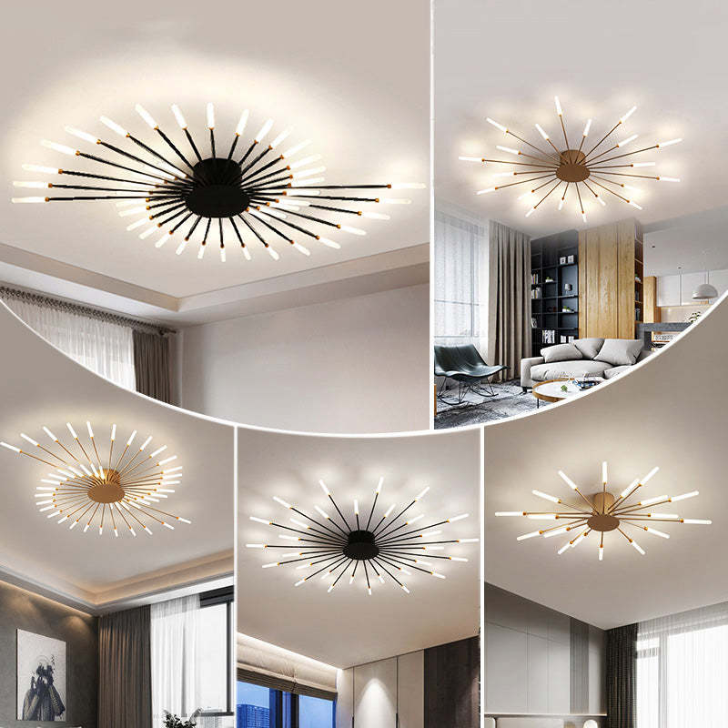 Wesley Flush-Mount Ceiling Light Fuochi d'Artificio, Nero/Oro