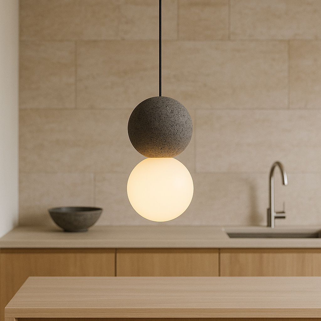 Lampada a Sospensione in Pietra Obsidiana Minimalista
