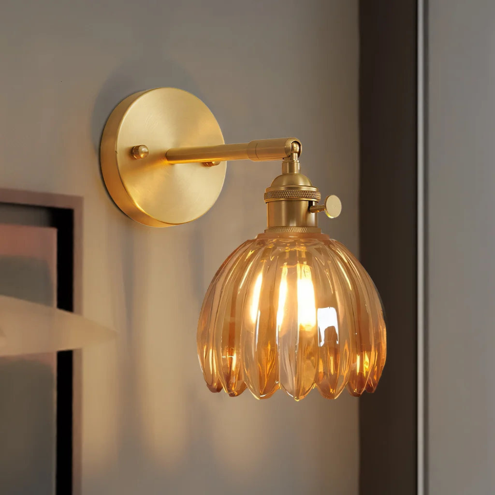 Applique da Parete in Vetro a Tulipano in Ottone Vintage 1 Luce