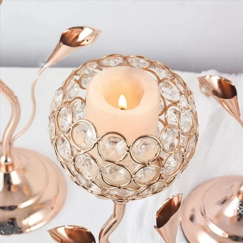 LumiFlor – Set di portacandele Krystalblomst con design metallico classico