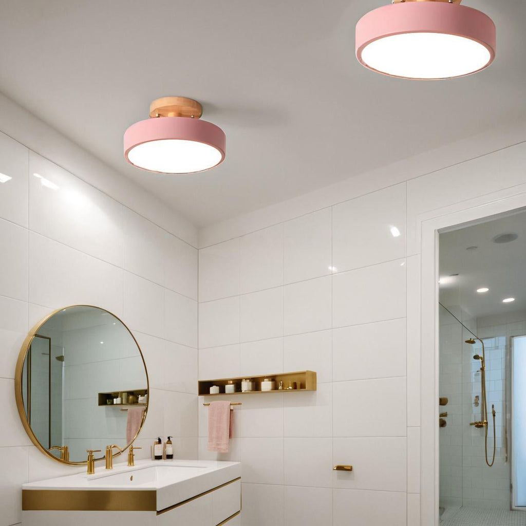 Glarefusion Rotondo Semi Flush Lampada da Soffitto in Legno