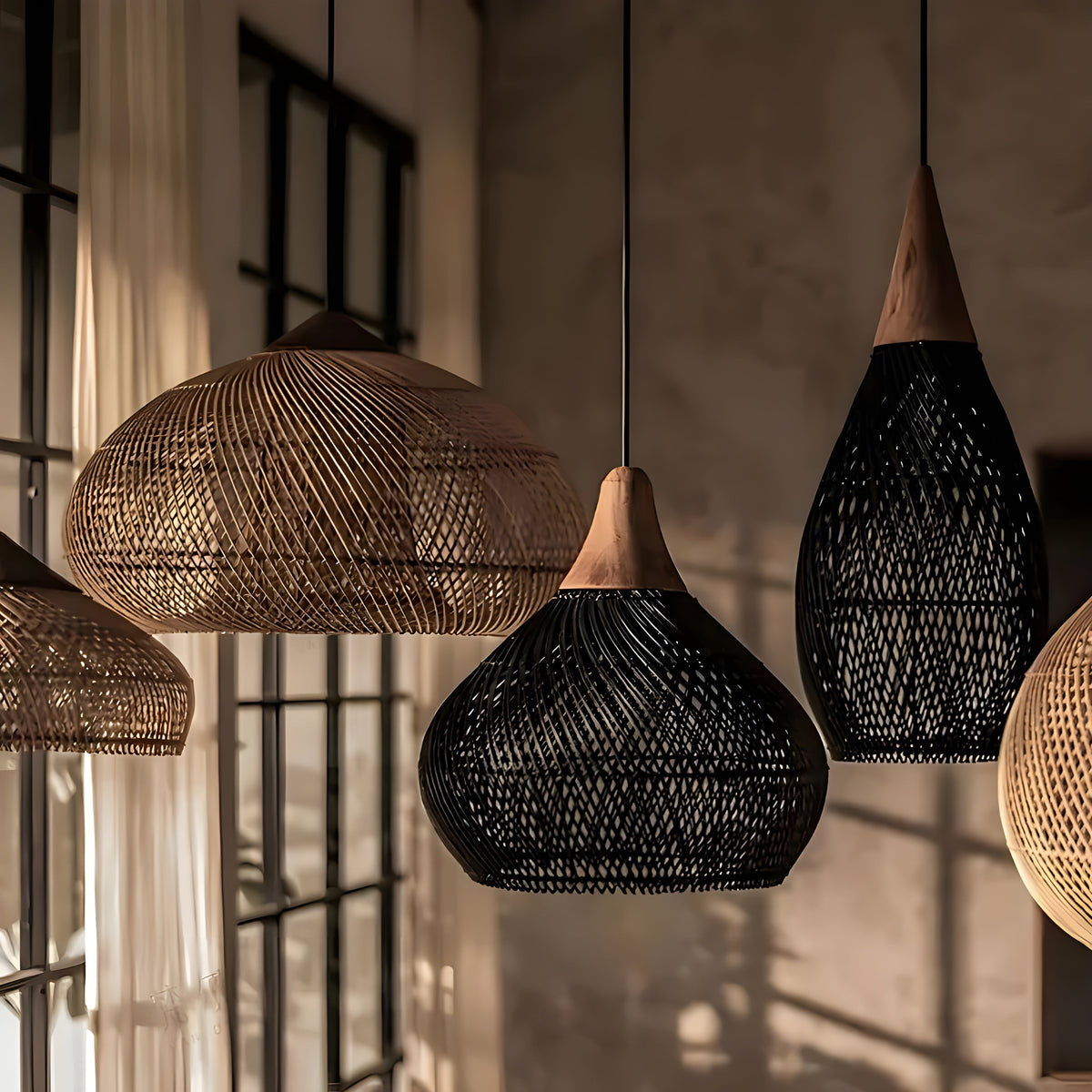 BistroBeam Light - Moderna Lampada a Sospensione in Rattan