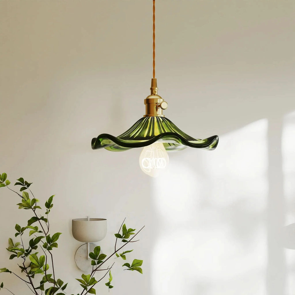 Glarefusion Vintage Glass Hibiscus Flower Pendant Light