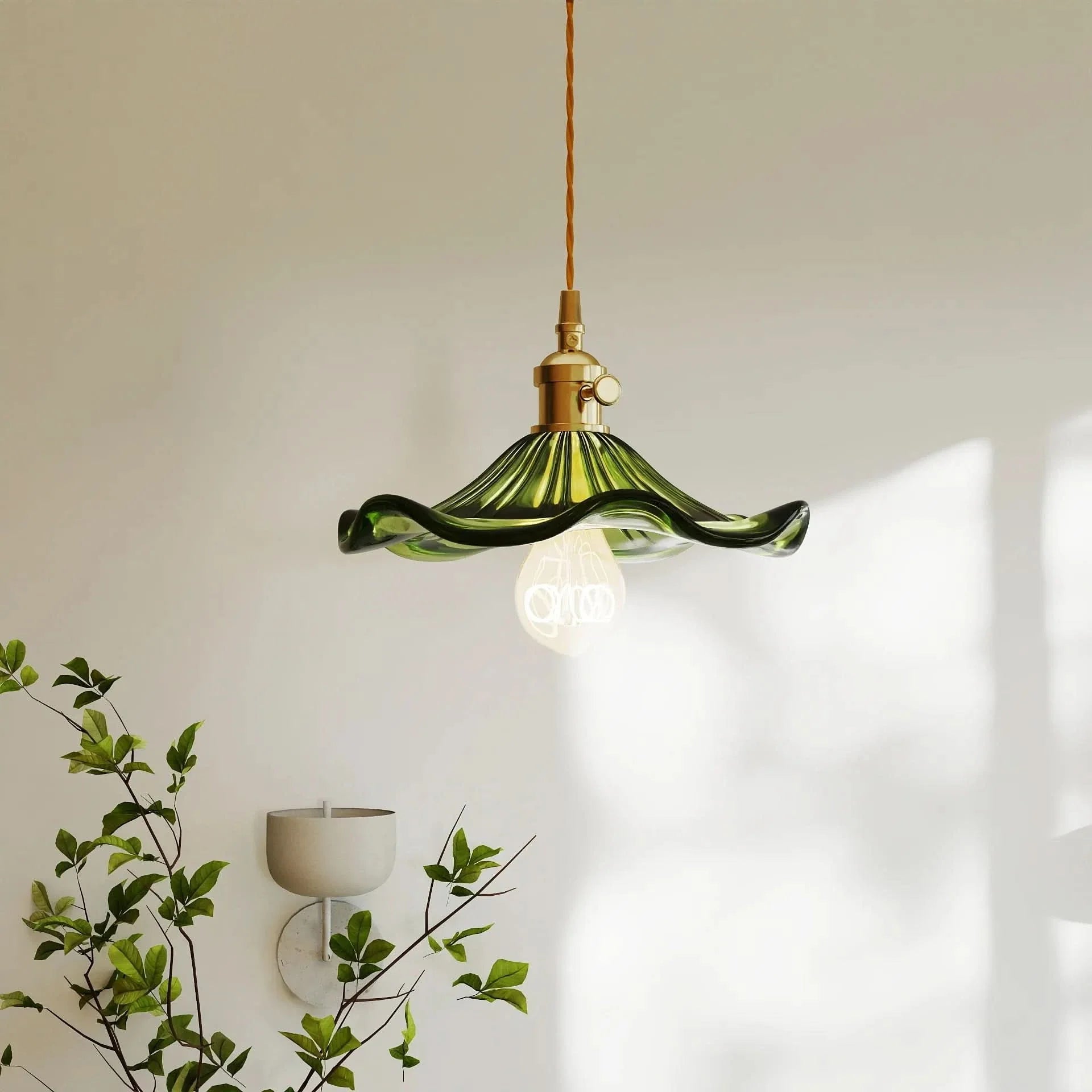Glarefusion Vintage Glass Hibiscus Flower Pendant Light