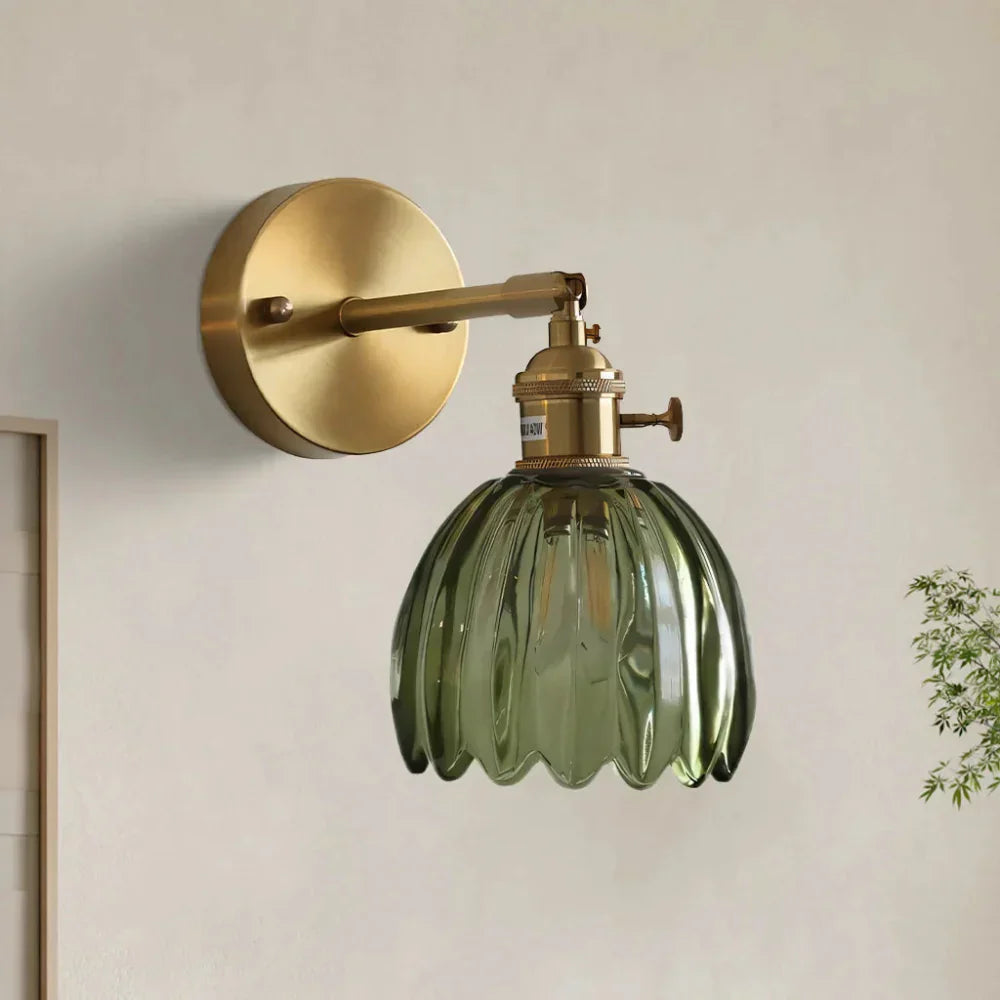 Applique da Parete in Vetro a Tulipano in Ottone Vintage 1 Luce