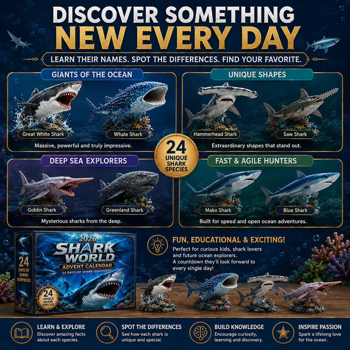 🔥50% di sconto solo per oggi-🦈 Calendario dell'Avvento Shark World 2026