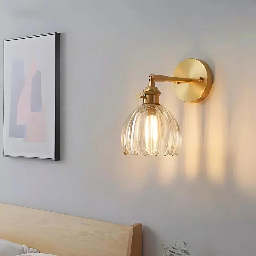 Applique da Parete in Vetro a Tulipano in Ottone Vintage 1 Luce