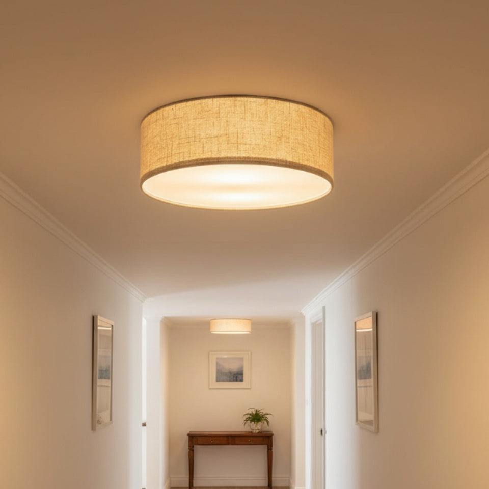 Lampada da soffitto a tamburo in lino per camera moderna