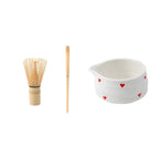 Ciotola per Matcha con design a cuore – 4/5 pezzi con versatore e frusta in bambù | Ideale per uso domestico
