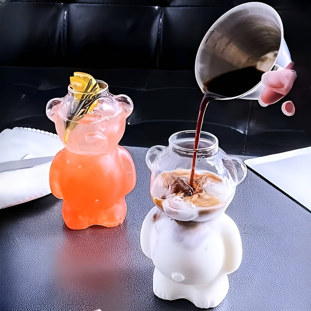 Set di bicchieri in vetro Bär (2 pezzi) – Design carino in vetro borosilicato | Con cannuccia in vetro per caffè e cocktail