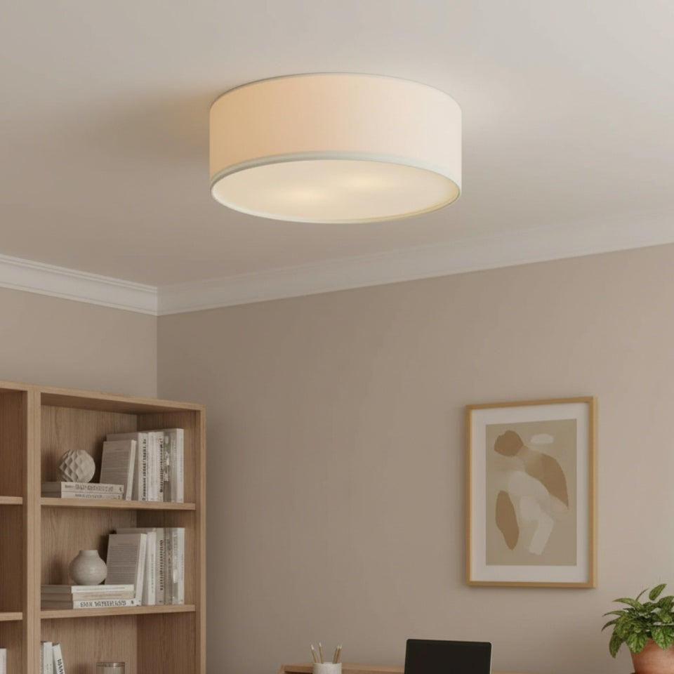 Lampada da soffitto a tamburo in lino per camera moderna