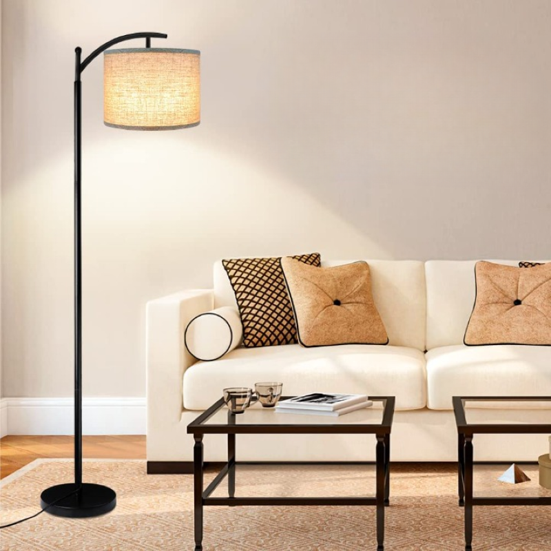 Lampada da Terra Industriale a LED con 3 Colori di Luce – Alta Lampada da Lettura con Paralume Bianco