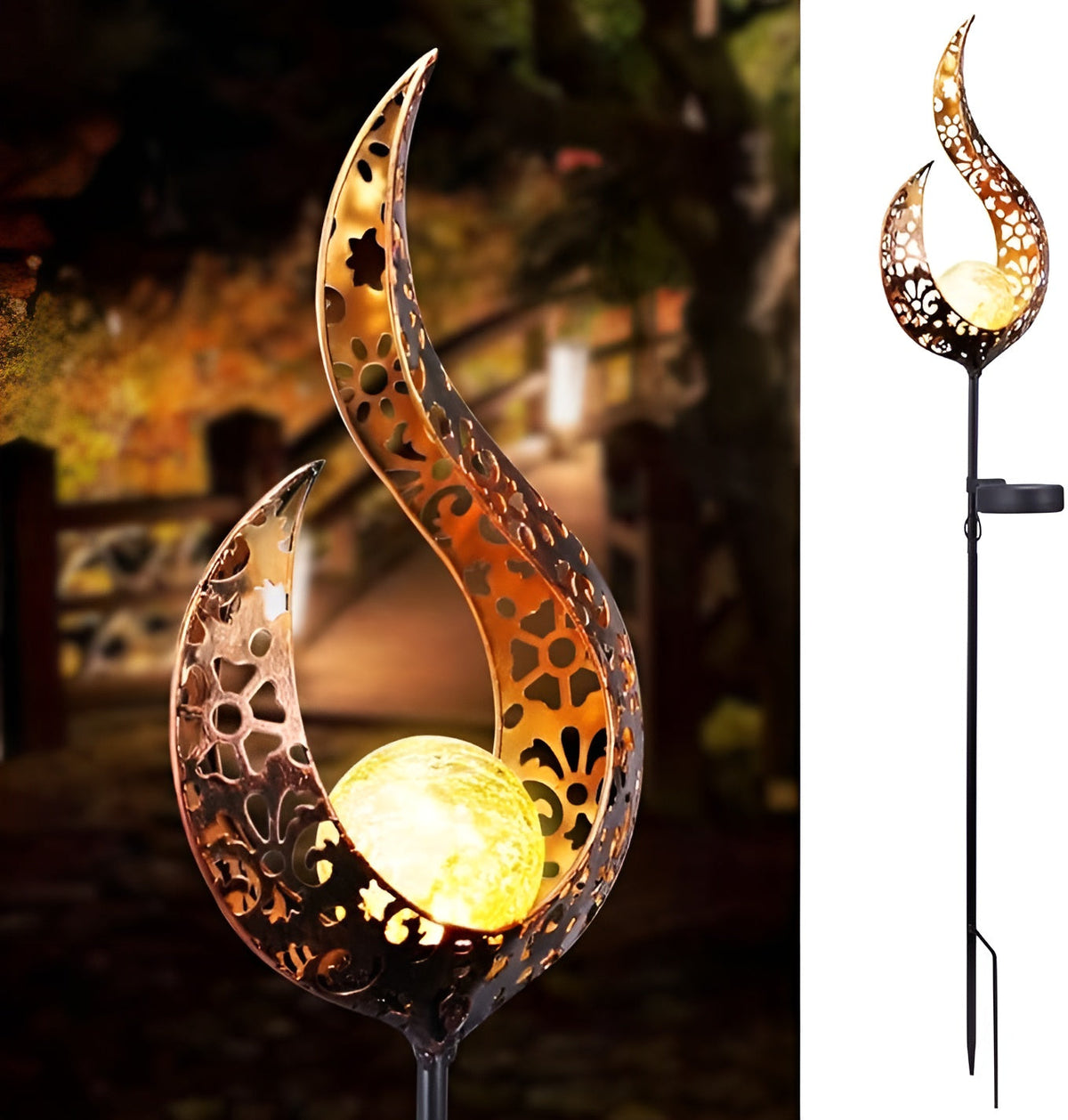 Lampada da giardino solare in metallo – Luce LED calda | Decorativa per terrazza e giardino