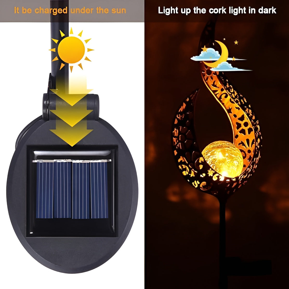 Lampada da giardino solare in metallo – Luce LED calda | Decorativa per terrazza e giardino