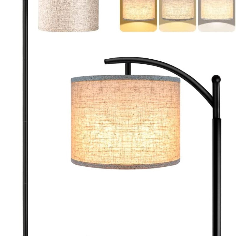 Lampada da Terra Industriale a LED con 3 Colori di Luce – Alta Lampada da Lettura con Paralume Bianco
