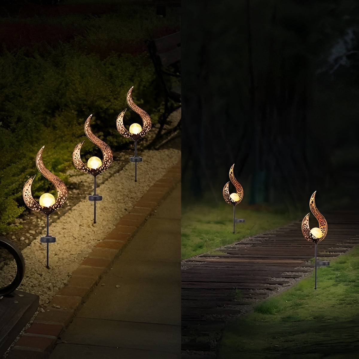 Lampada da giardino solare in metallo – Luce LED calda | Decorativa per terrazza e giardino