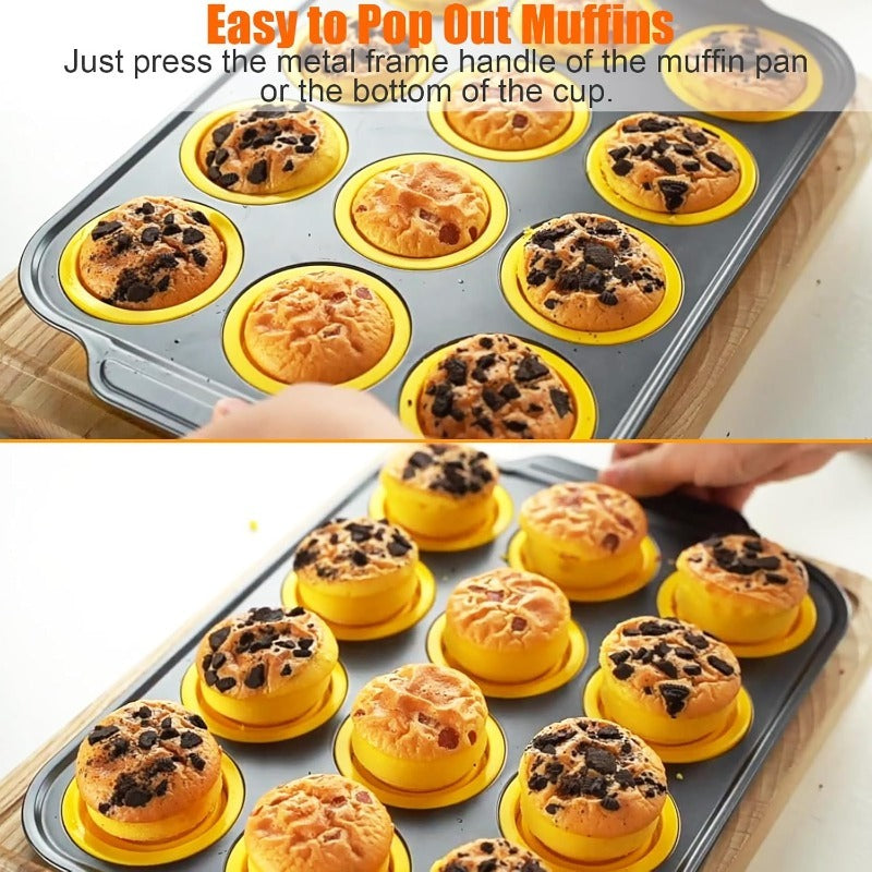 Stampo per Muffin in Silicone con Struttura Metallica Robusta – Stampo Flessibile per Muffin e Cupcake