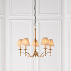 Lampadario Stanford 5 Luci in Ottone Antico - Paralumi Beige