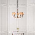 Lampadario Stanford 5 Luci in Ottone Antico - Paralumi Beige