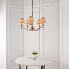 Lampadario Stanford 5 Luci in Ottone Antico - Paralumi Beige