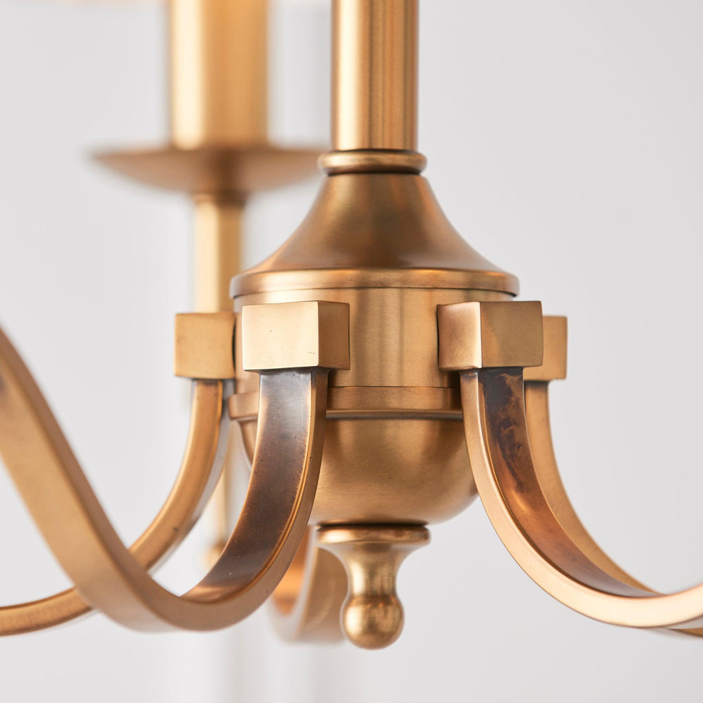 Lampadario Stanford 5 Luci in Ottone Antico - Paralumi Beige