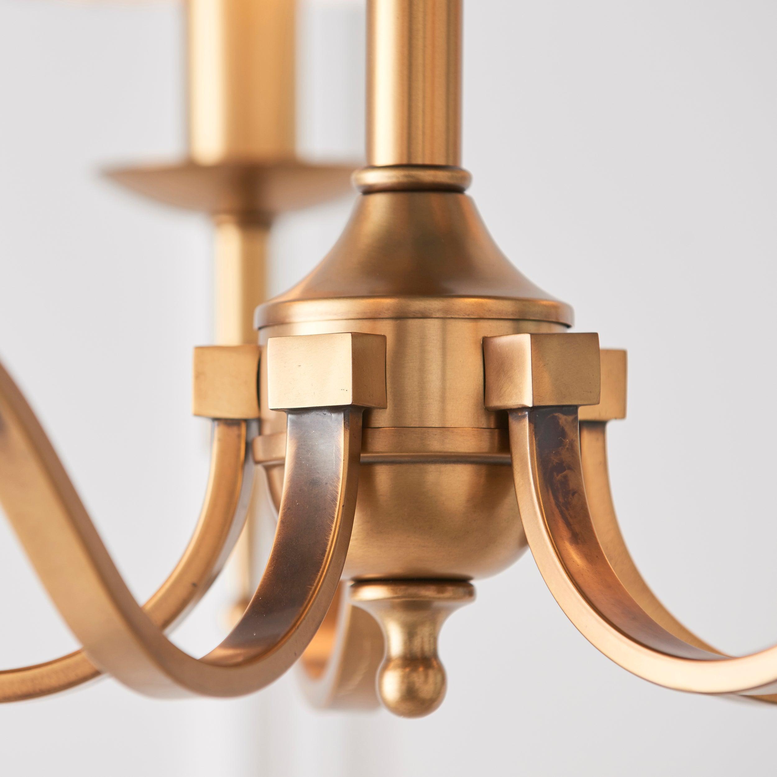 Lampadario Stanford 5 Luci in Ottone Antico - Paralumi Beige