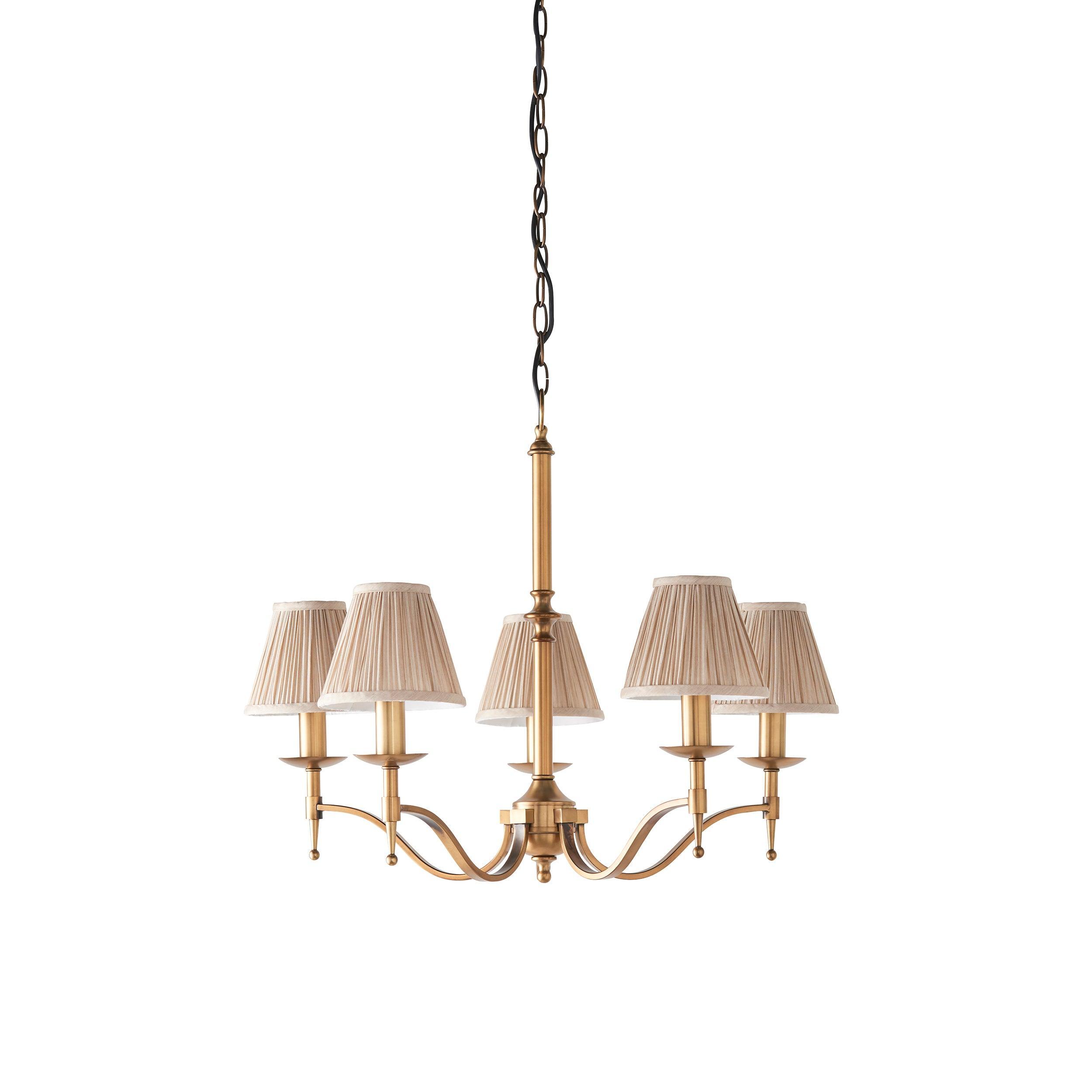 Lampadario Stanford 5 Luci in Ottone Antico - Paralumi Beige