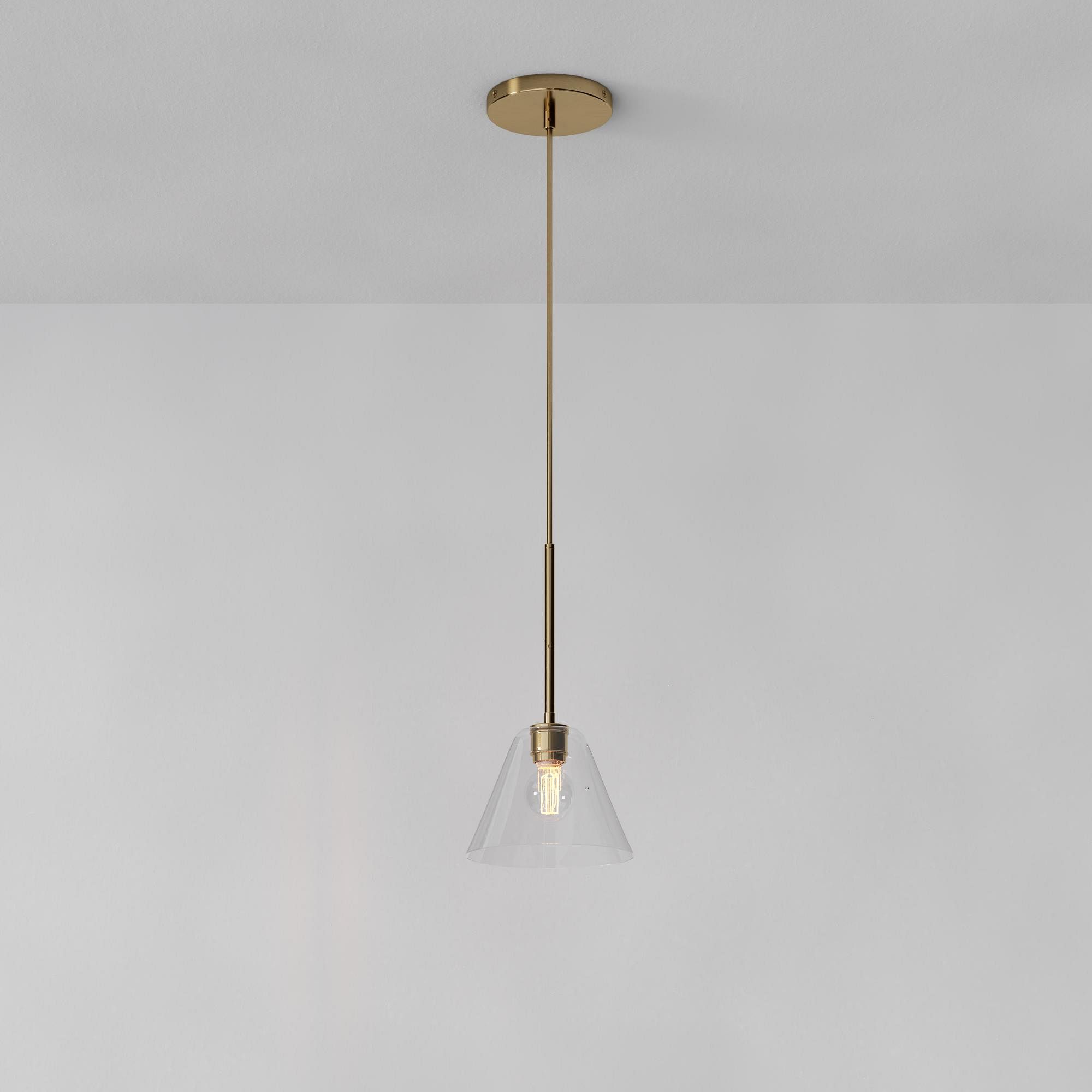 Lampada a sospensione a cono in vetro trasparente per cucina