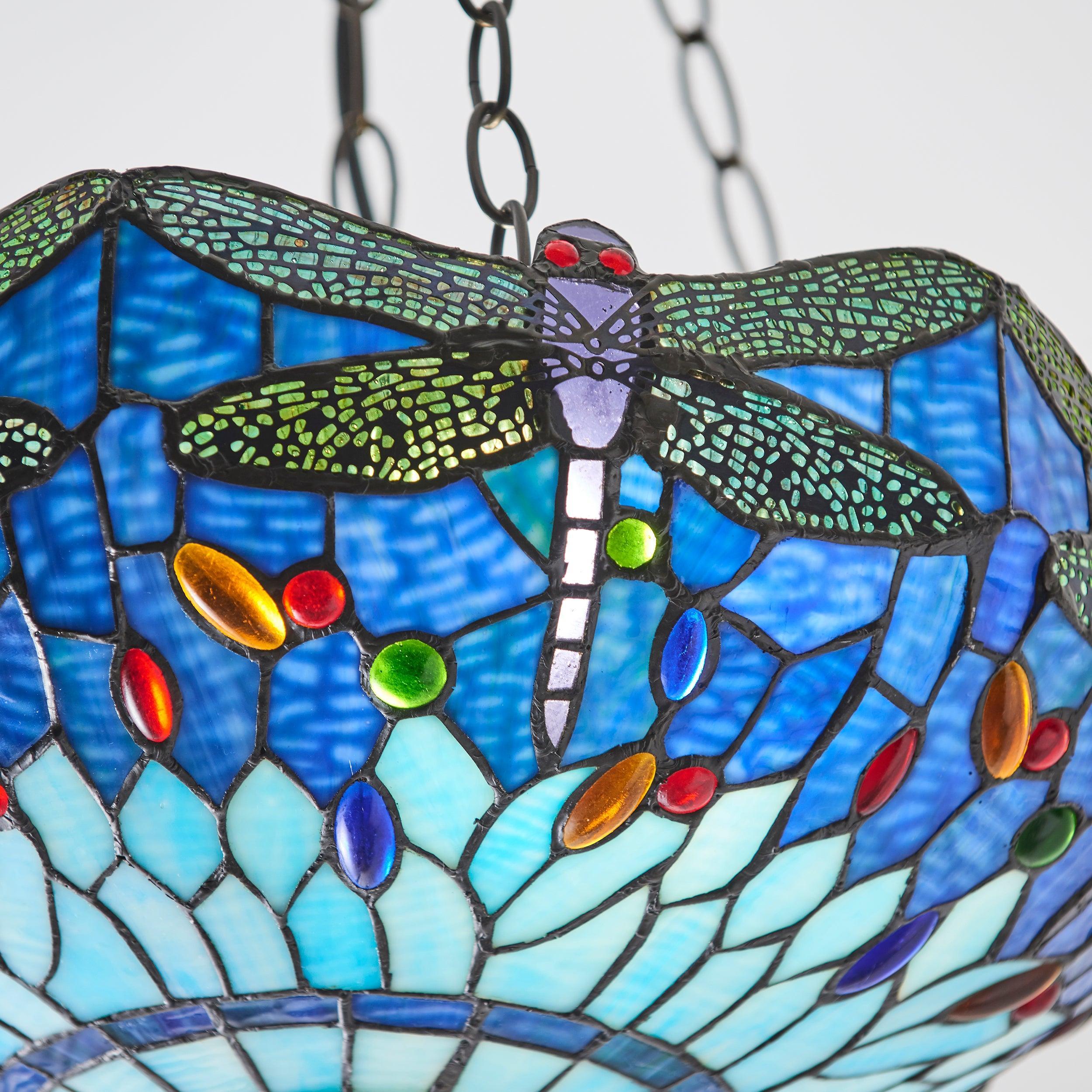 Luce da soffitto Tiffany Invertita Grande Libellula Blu