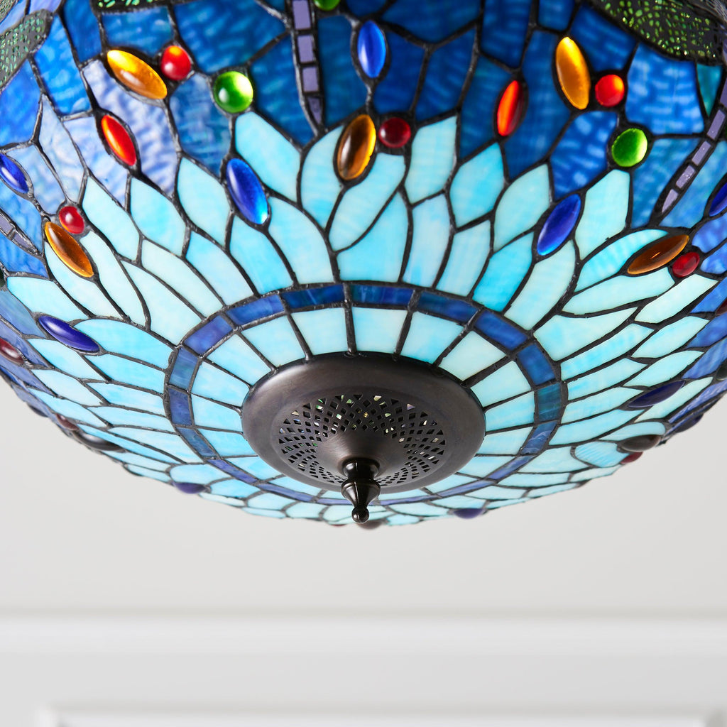 Luce da soffitto Tiffany Invertita Grande Libellula Blu