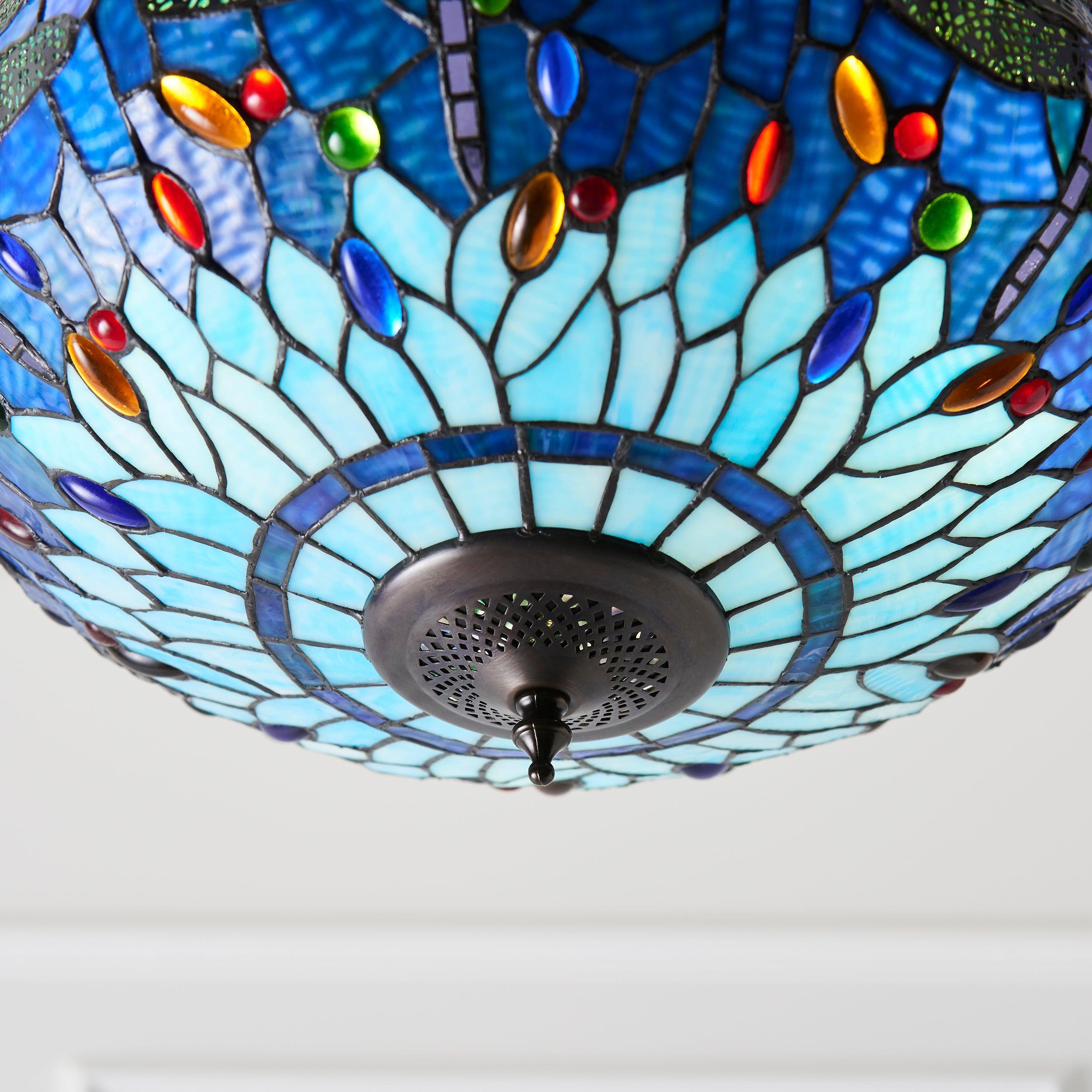 Luce da soffitto Tiffany Invertita Grande Libellula Blu